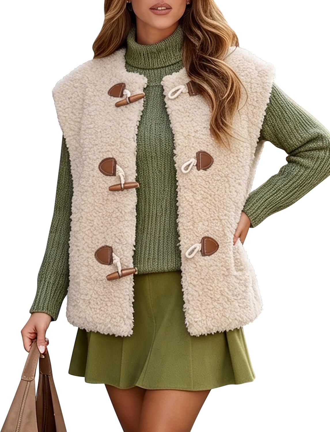 Fleece vest met V-hals en zakken