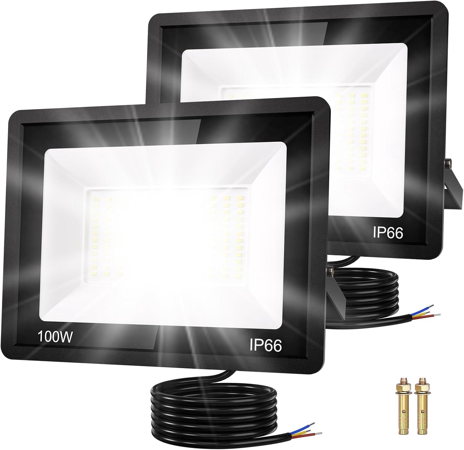 100W, 10000 lumen, superhelder, IP66 waterdicht, voor sportvelden, garages 2 stuks