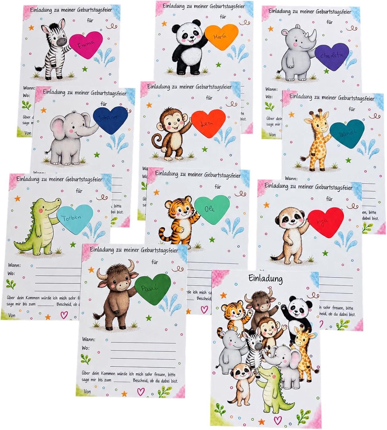 10 kinderfeestkaarten safari
