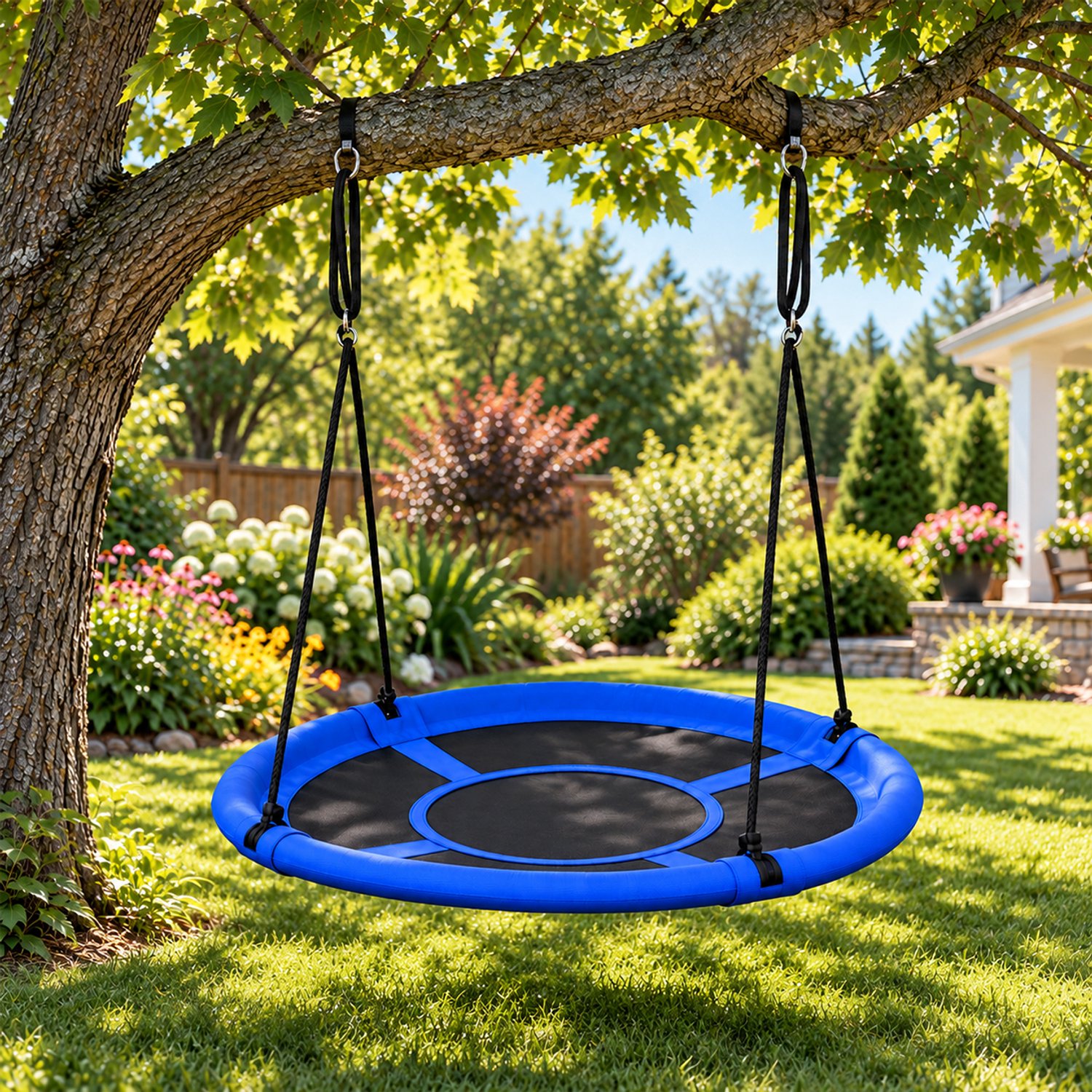Maxx Kidz Nestschommel Ø100 cm – Schotelschommel & Hangschommel voor Binnen en Buiten – Kinderschommel & Babyschommel – Buitenspeelgoed voor Kinderen – Belastbaar tot 150 KG - Blauw