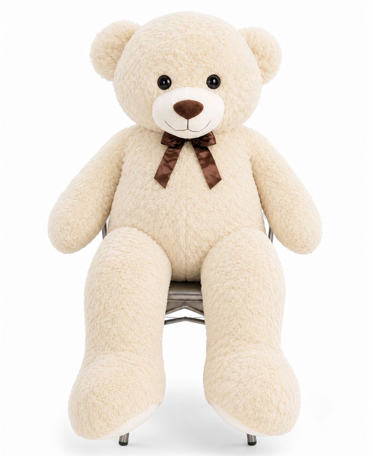 YellowPack XXXL Knuffel beer 150 cm Creamy Beige - Grote Teddybeer met strik - Mega Knuffelbeer - Zacht Pluche