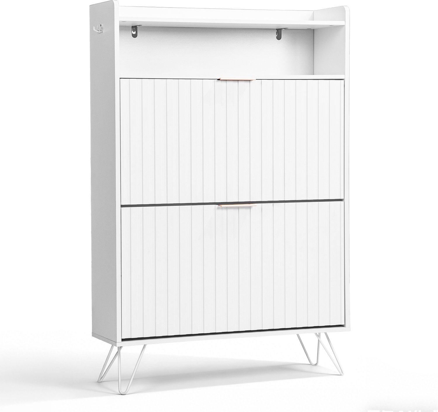LEADZM Schoenenkast met 2 deuren - Wit - 80 x 24 x 120 cm - met haken, hoge poten, met lade