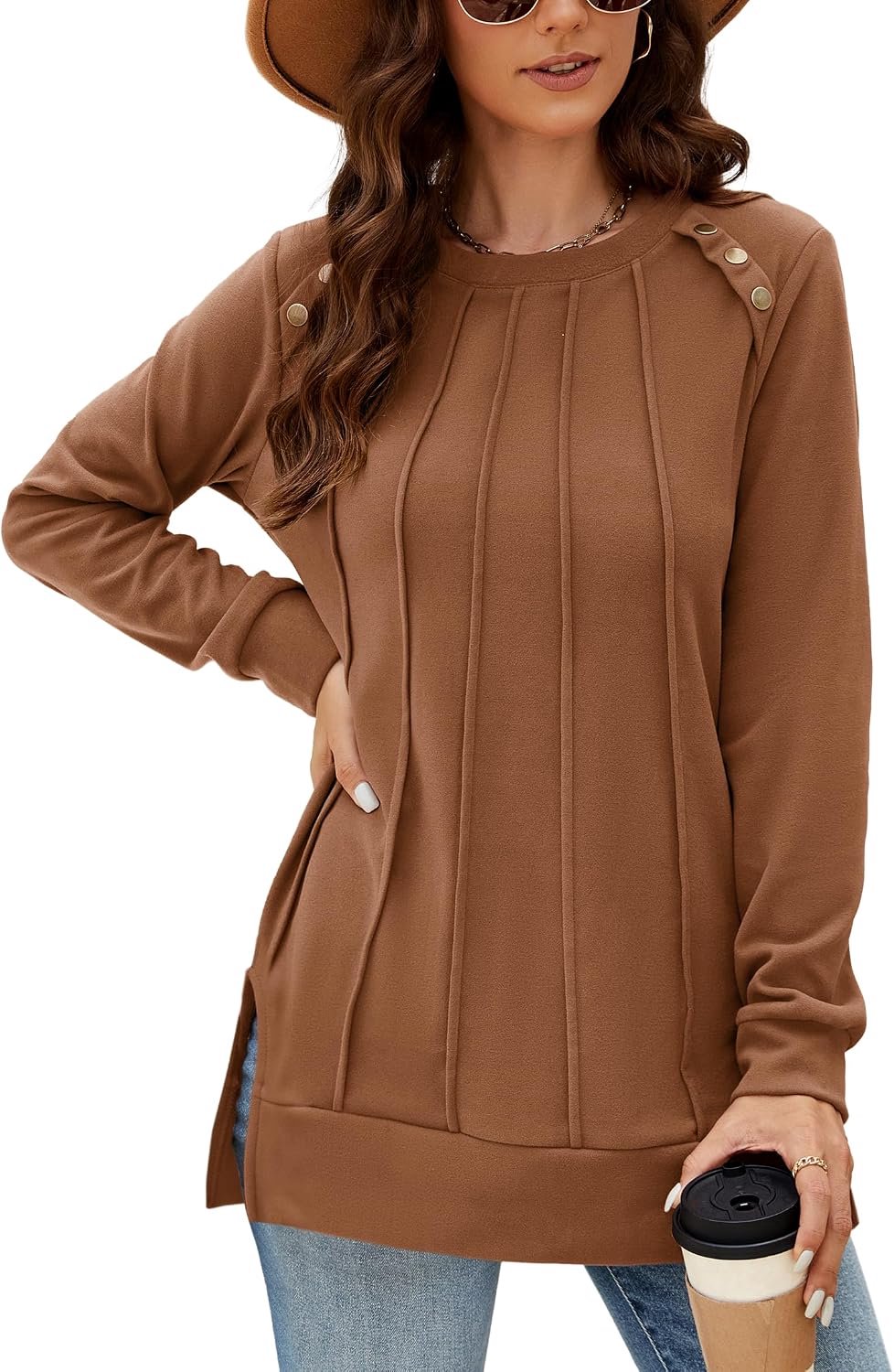 Shirt met ronde hals en plooien voor dames