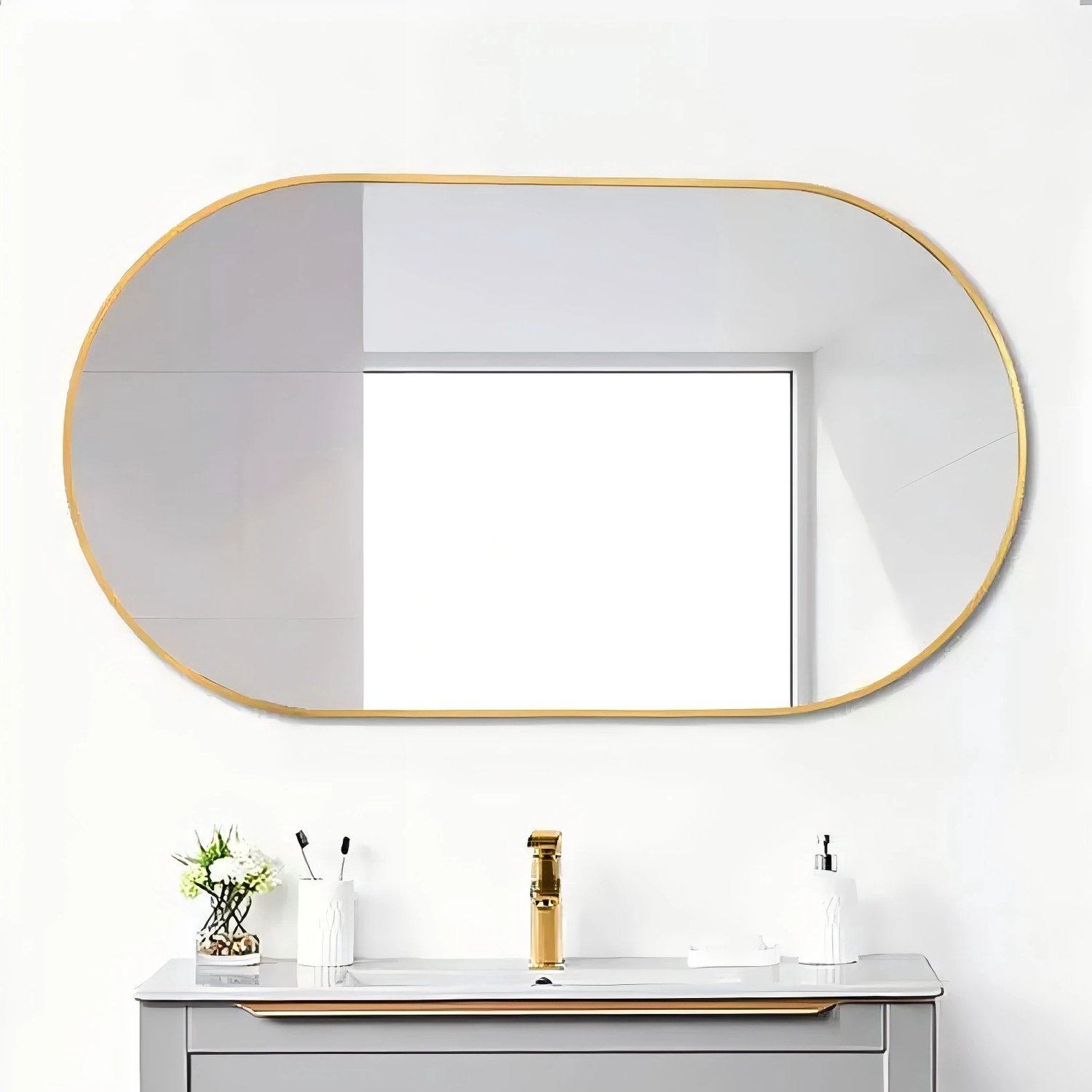 Spiegel - Wandspiegel - Badkamerspiegel - Ovaal - Woonkamer - 50 x 80 cm - Goud - Slaapkamer