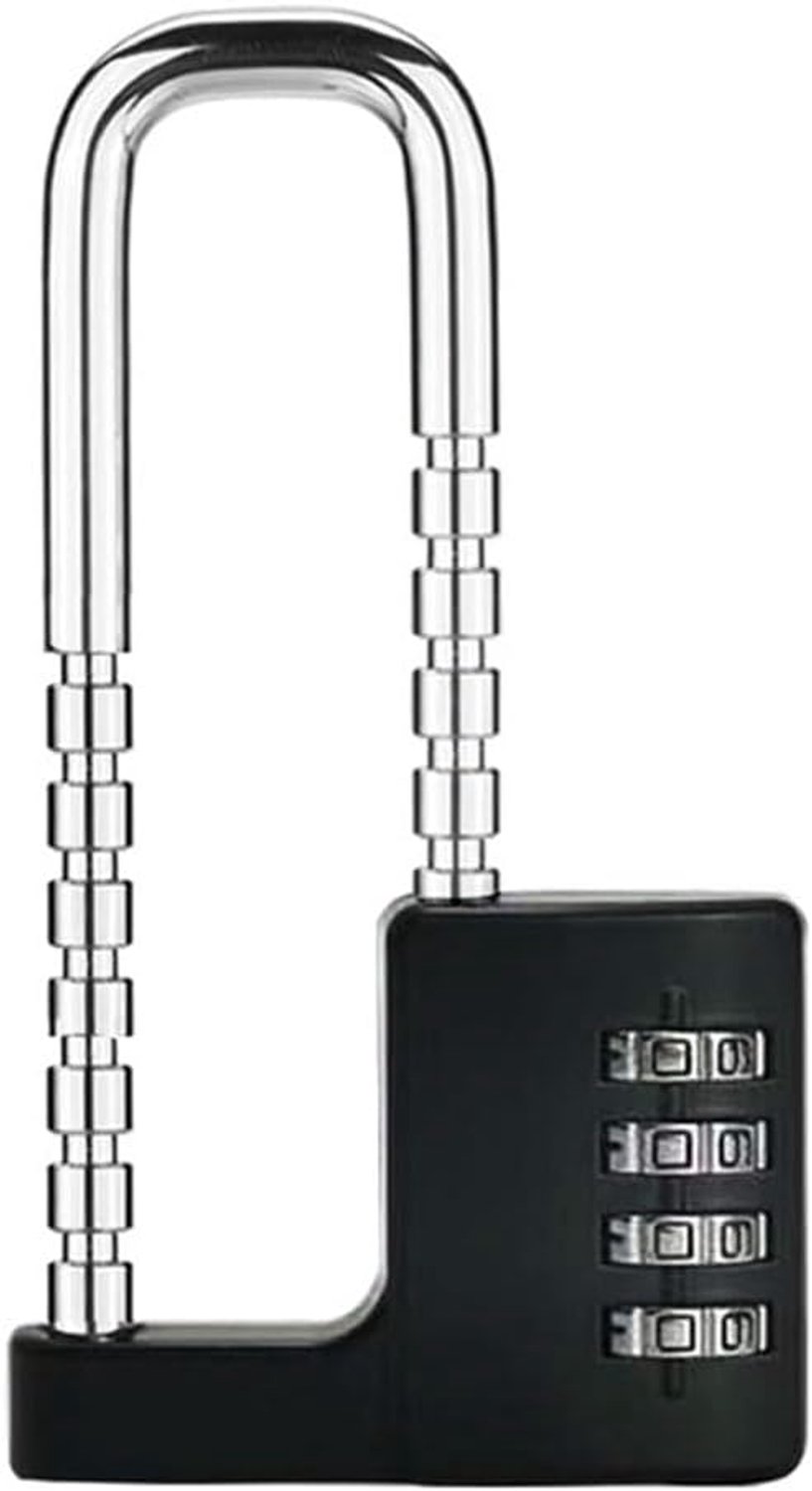 Hangslot met lange beugel - Cijfercombinatieslot met 4 cijfers - Cijfercombinatieslot met instelbare combinatie voor school, sportzaal, sportkluisjes, hekken - Zwart