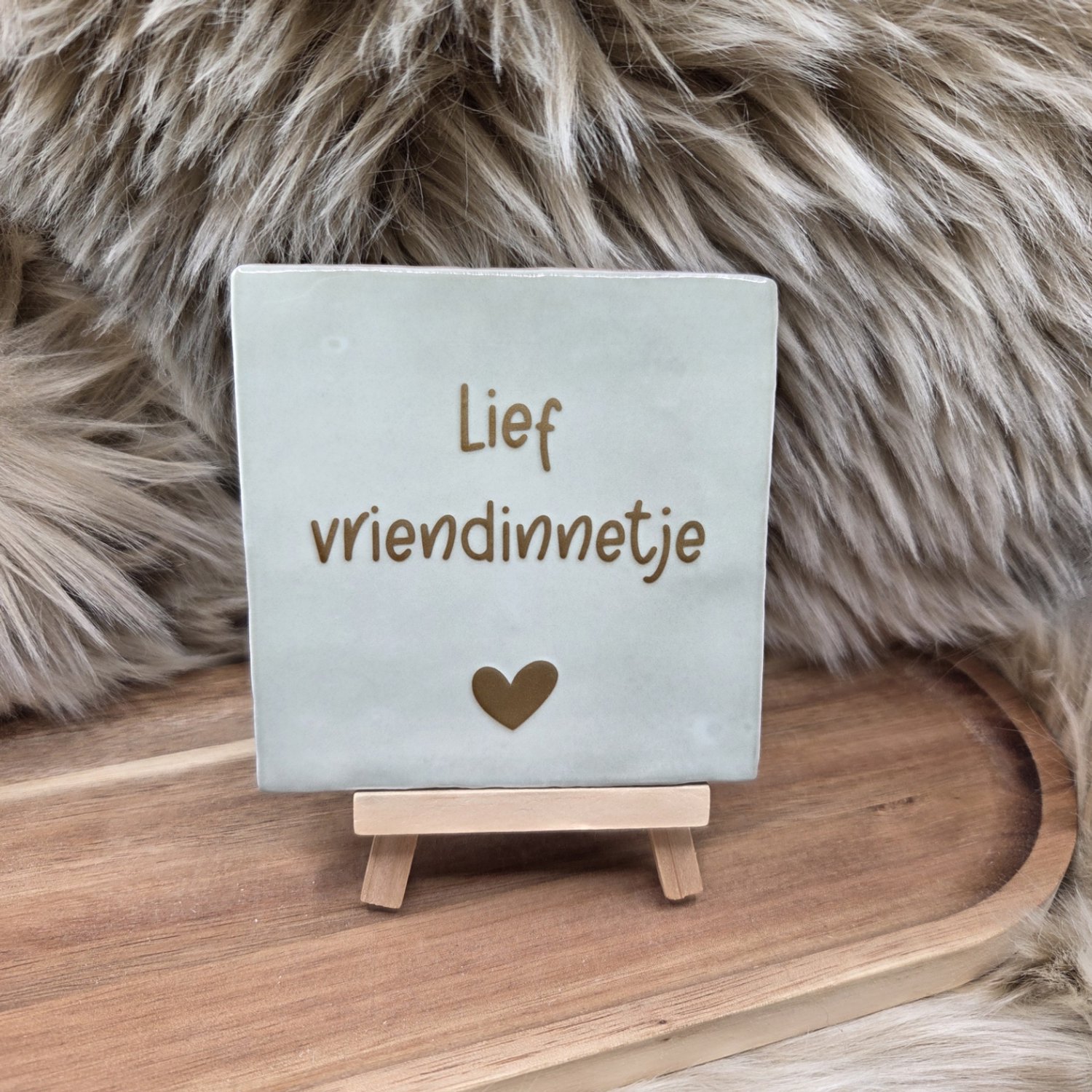 CreaCraft Robuust wenstegeltje "Lief vriendinnetje" - Tegeltjes met tekst - Cadeau voor vriendin - Vriendschap - Incl standaard - Brievenbus cadeau - CreaCraft Mintgroen/Goud