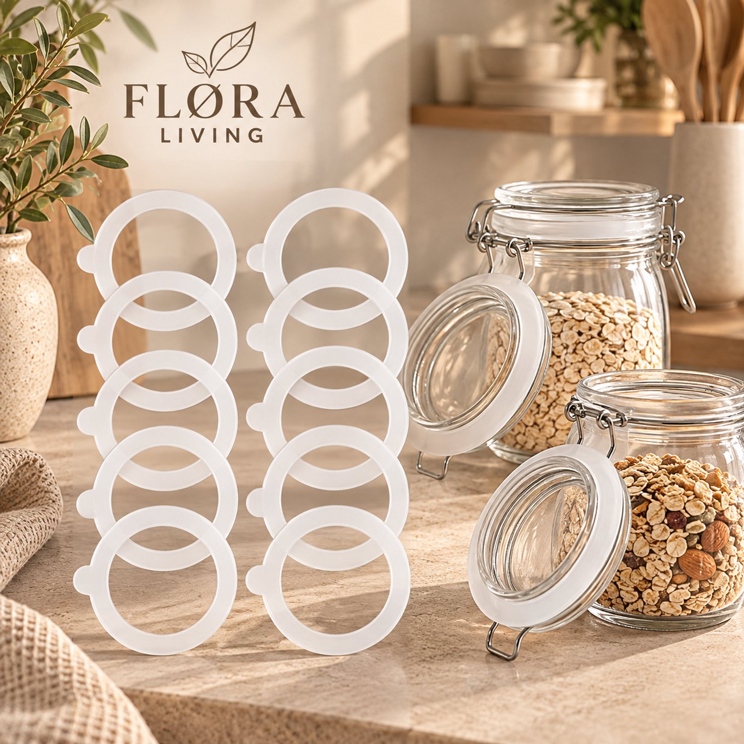 FLØRA Living Weckpot Rubbers - 10 stuks - Siliconen Afdichtringen 70 x 95 mm - Wit