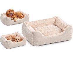 Hondenmand – hondenkussen – hondenbed – Flamingo Verona Rechthoekig – beige – 65x50x20 cm – pluche mand met afneembare hoes en antislip bodem – wasbaar op 30°C