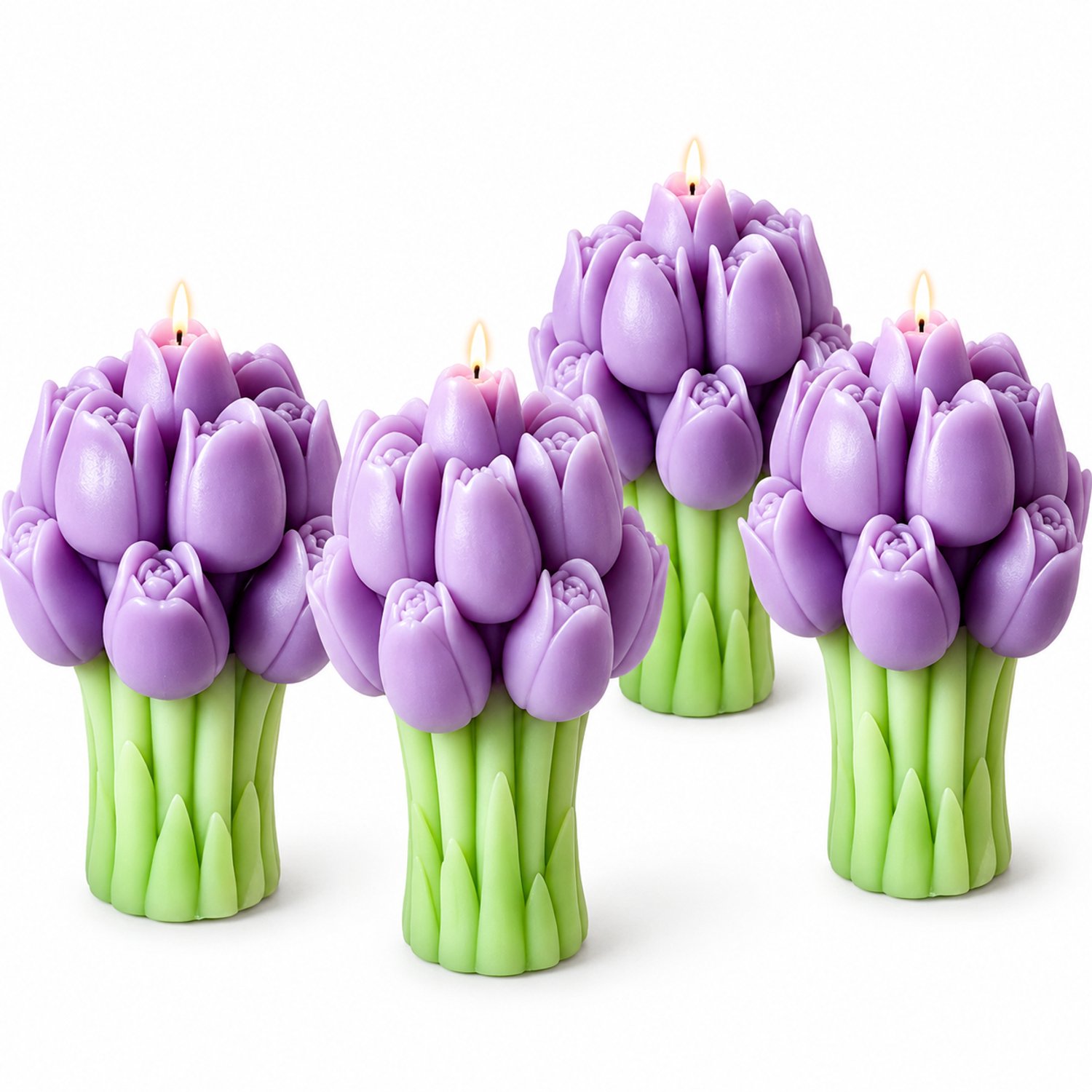 Paarse geurkaars in tulpenboeketvorm - salie en zeezout - 5,5 x 9,5 cm - decoratie en klein cadeau