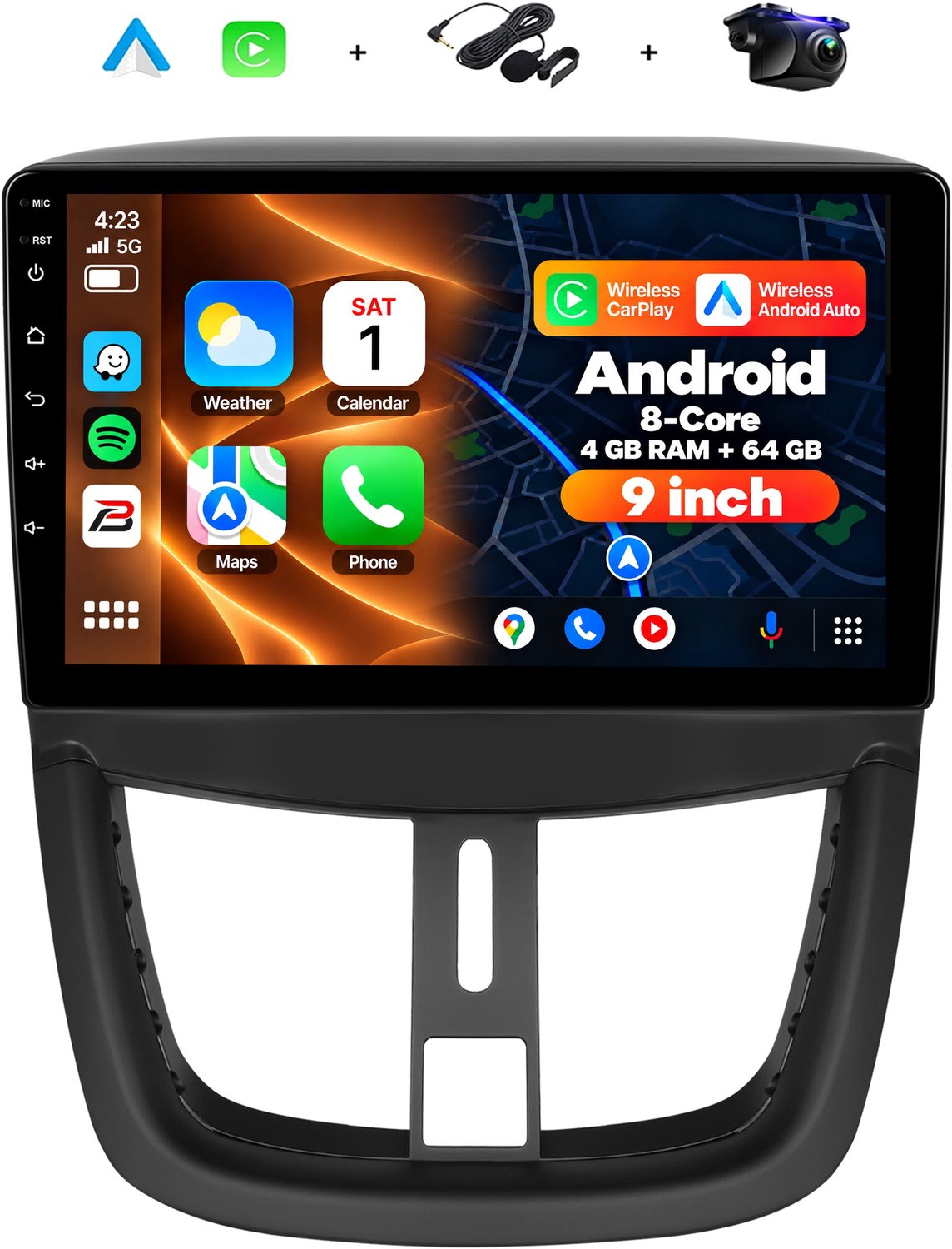 Boscer Android 15 Autoradio - Geschikt voor Peugeot 207 2006-2015 - 8-Core 4+64GB - Interne Koeler - Apple Carplay & Android Auto (Draadloos) - 9 Inch HD IPS Touchscreen - GPS Navigatiesysteem - USB, WiFi & MP5 - Achteruitrijcamera & Microfoon