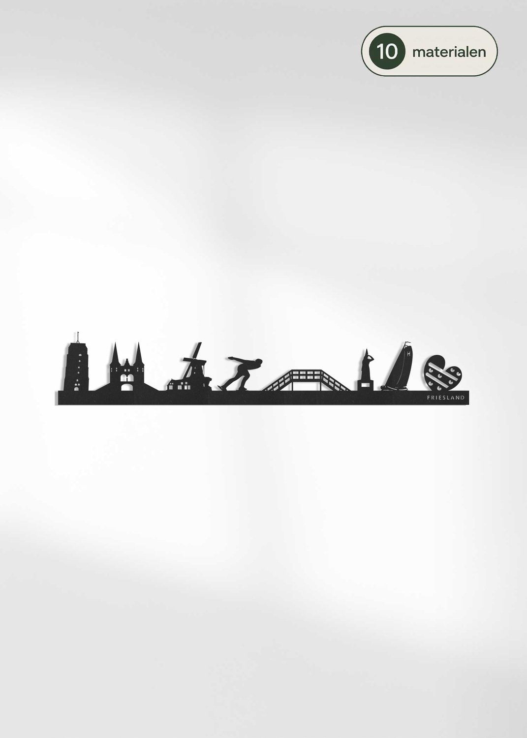 Houten Skyline Friesland | Wanddecoratie voor aan de muur | Zwart MDF | 70 x 14 cm