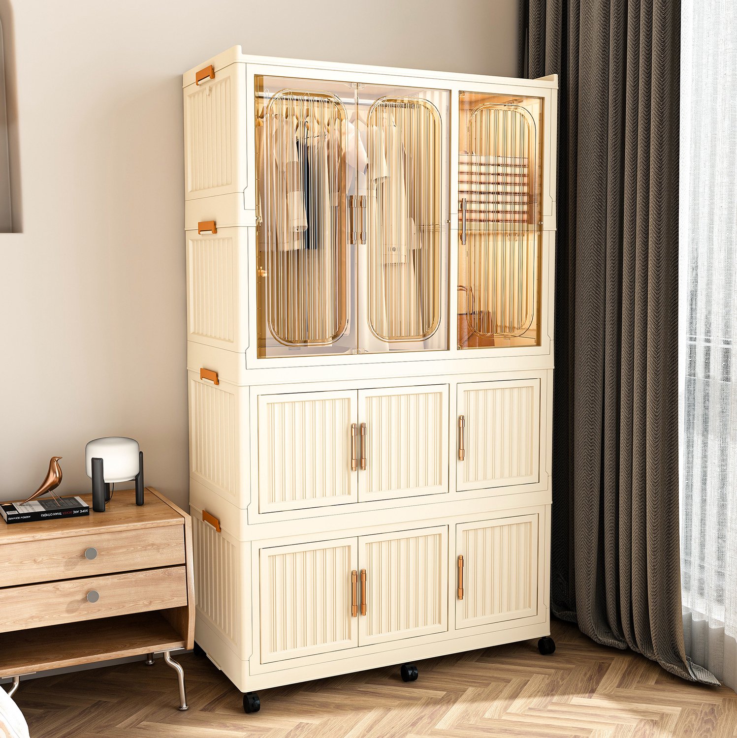 HAUSS SPOLE Kledingkast - Opvouwbaar Met 9 Magnetische Deuren - Voor Slaapkamer En Kinderkamer - Polypropyleen - Crèmewit - 92x45x158 Cm Crème / beige