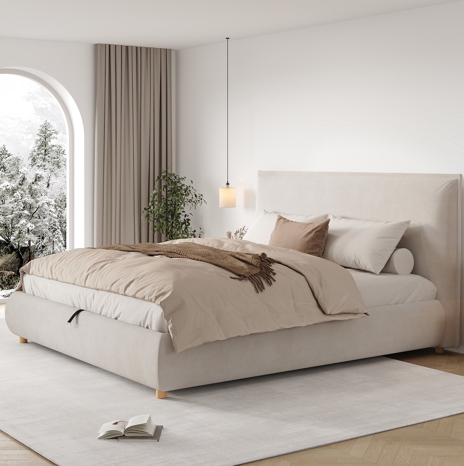 Maisentiel Gestoffeerd bed 180 x 200 cm met opbergruimte en lattenbodem - crème fluweel