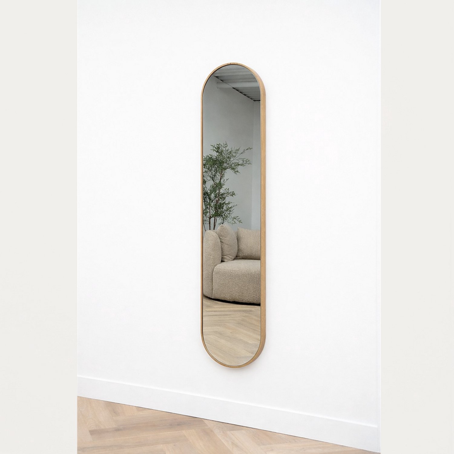 Nordic Style® Ovale spiegel 180x40cm - Naturel Eiken hout - Scandinavische Spiegels - Ovaal - Pas spiegel - Staande spiegel - Kleedkamer spiegel - Pas