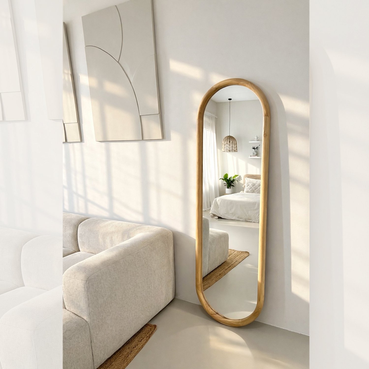 Nordic Style® Ovale spiegel 170x50cm - Naturel Grenen hout - Scandinavische Spiegels - Ovaal - Pas spiegel - Staande spiegel - Kleedkamer spiegel - Pas