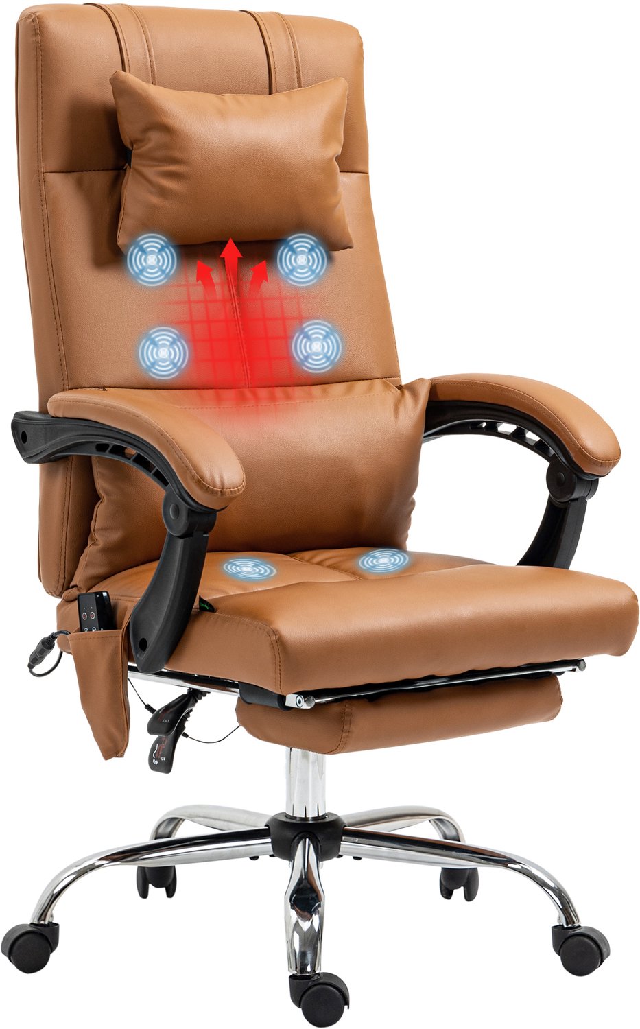 Lunpog Massagestoel met Voetsteun en Verwarming - Kunstleer - Hellbruin - 66x67x114-122cm