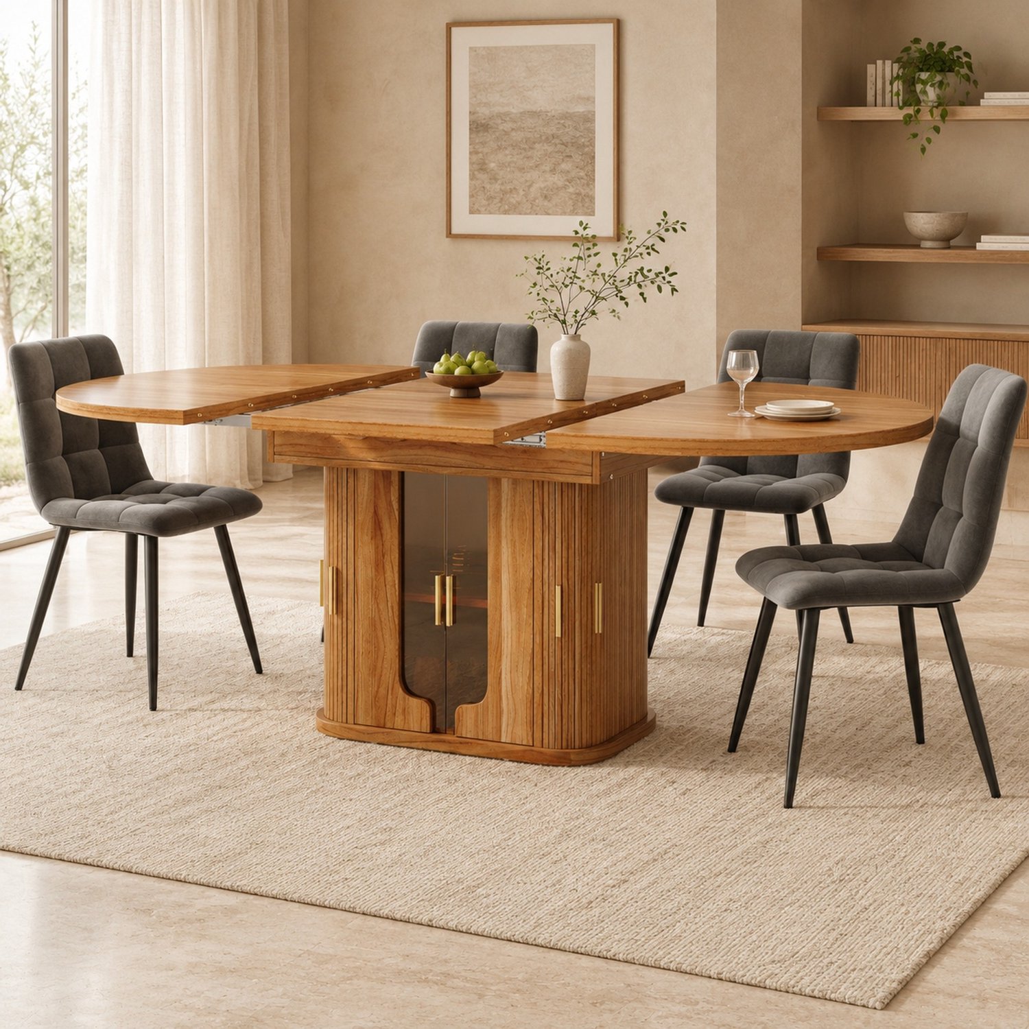 Maisentiel Ronde uitschuifbare eettafel met opbergruimte - 118-158 cm - walnootkleur Walnootbruin
