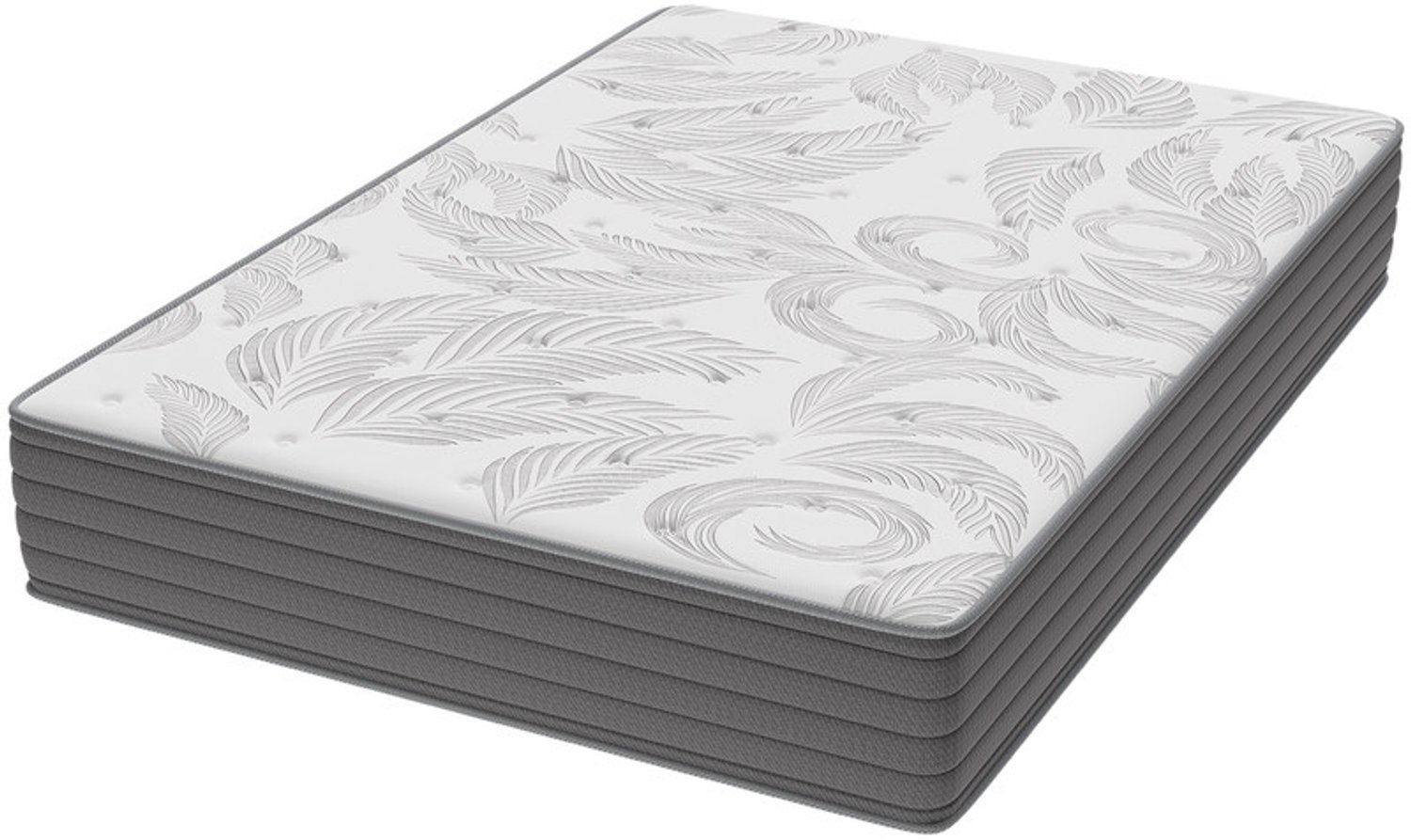 HOMAVO Matras 180x200x22 cm – Pocketveringmatras – 7-Zones – H3 hardheid – Bladmotief – Oeko-Tex Wit