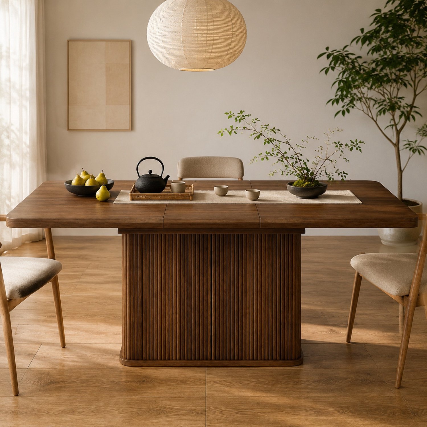 Maisentiel Uitschuifbare eettafel met opbergruimte - 140-180 x 80 cm - donkerbruine houtlook