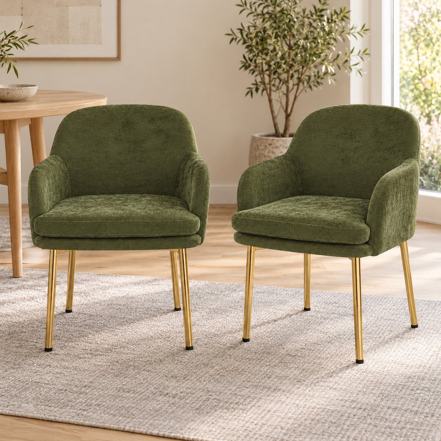 Clruro Eetkamerstoelen - Zitting 54x45 cm - 2 Stuks met Armleuningen - Polyester/Metaal - Groen