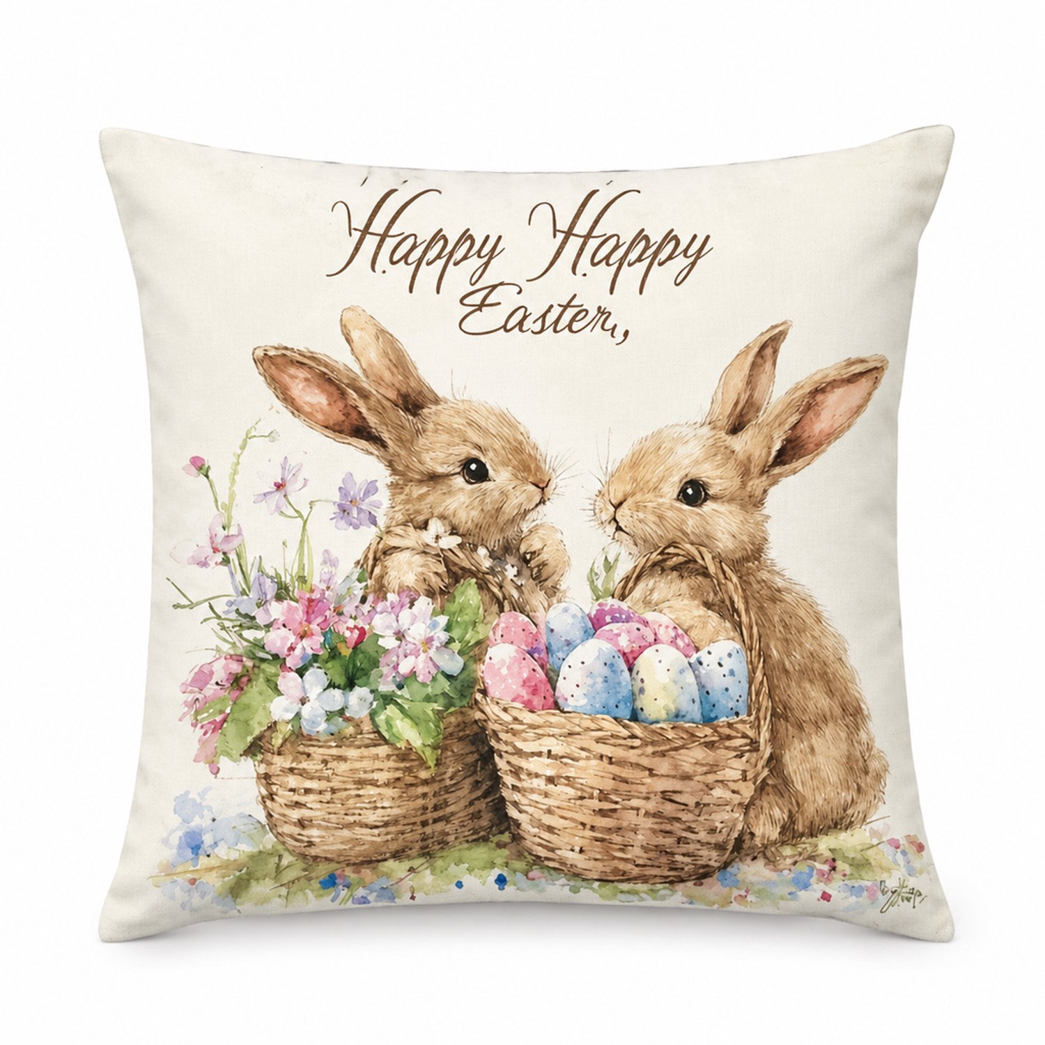 SWGOTA Paashaas sierkussenhoes 45 x 45 cm van pluche met konijnenprint, zonder binnenkussen Meerkleurig