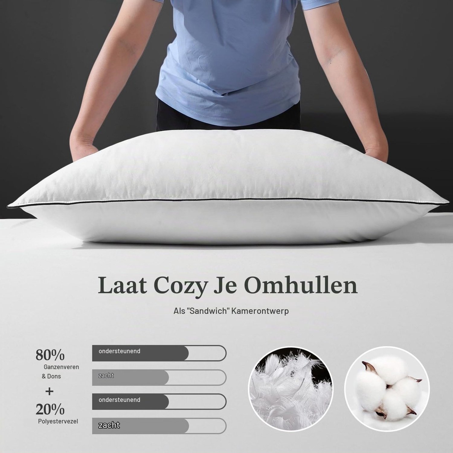 Duraxl Kussen - Ganzenveren - Set van 2 - 40 x 80 cm Wit