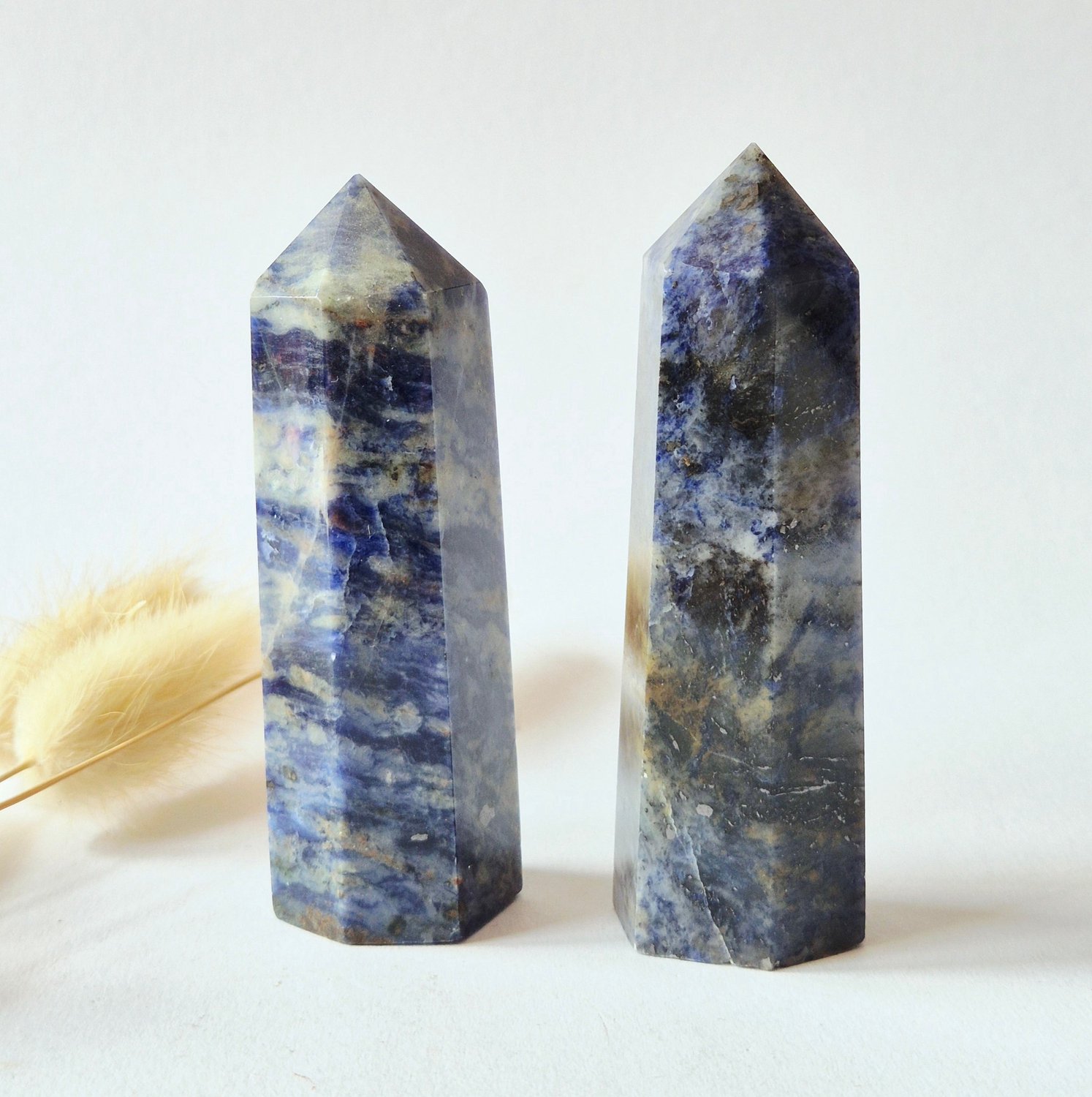 Moonlight Gemstones Sodaliet Toren 8–10 cm | Natuurlijke Blauwe Edelsteen Punt Meerkleurig