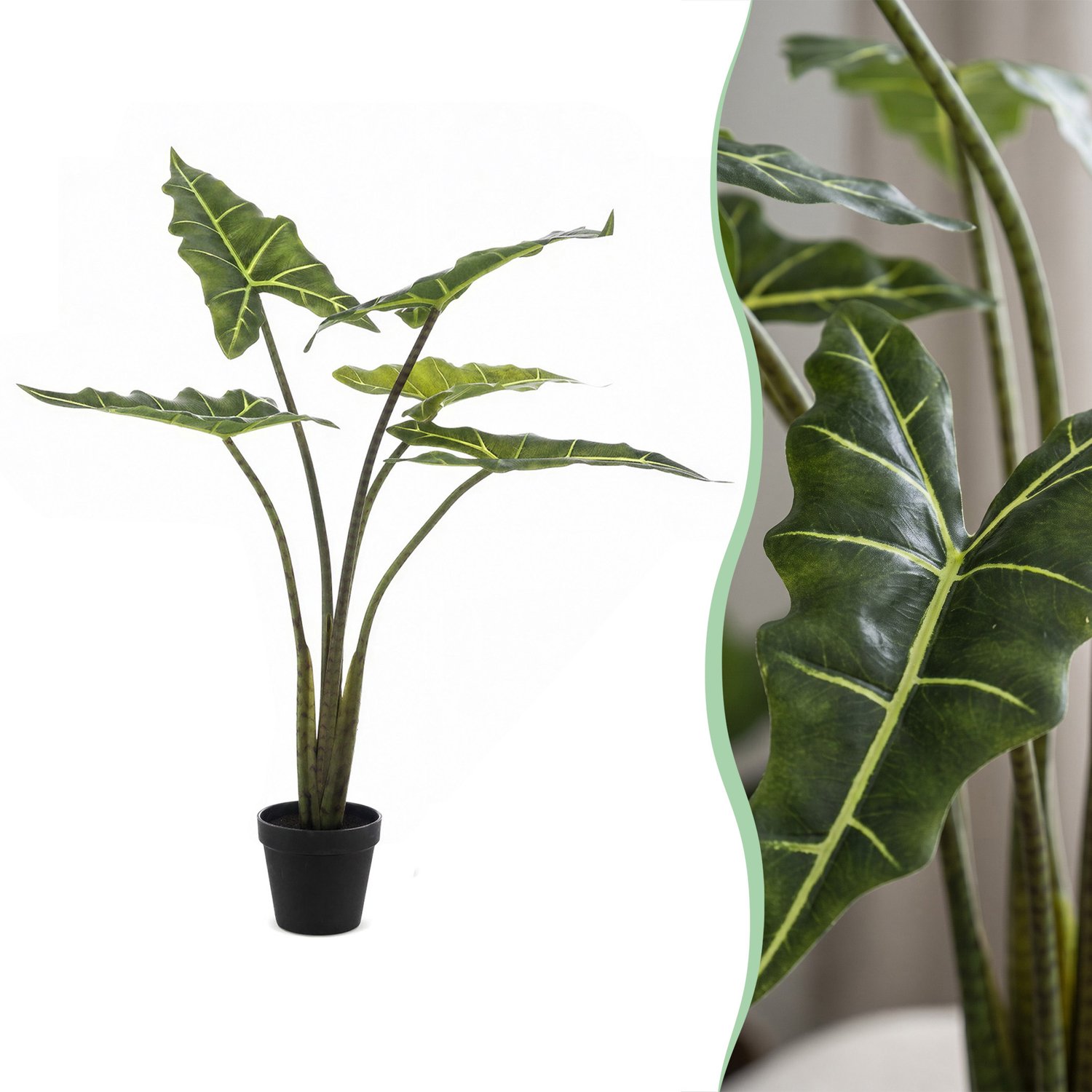 Green Boutiq Kunstplant - Alocasia Frydek - Olifantsoor - 80 cm Groen