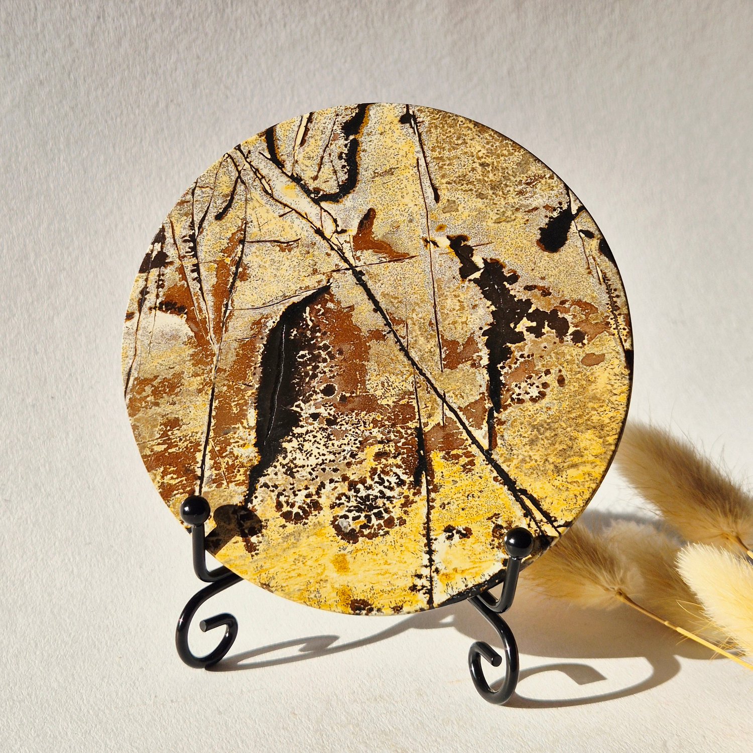 Moonlight Gemstones Picture Jasper Schijf op Metalen Standaard – ca. 10 cm #5 Meerkleurig