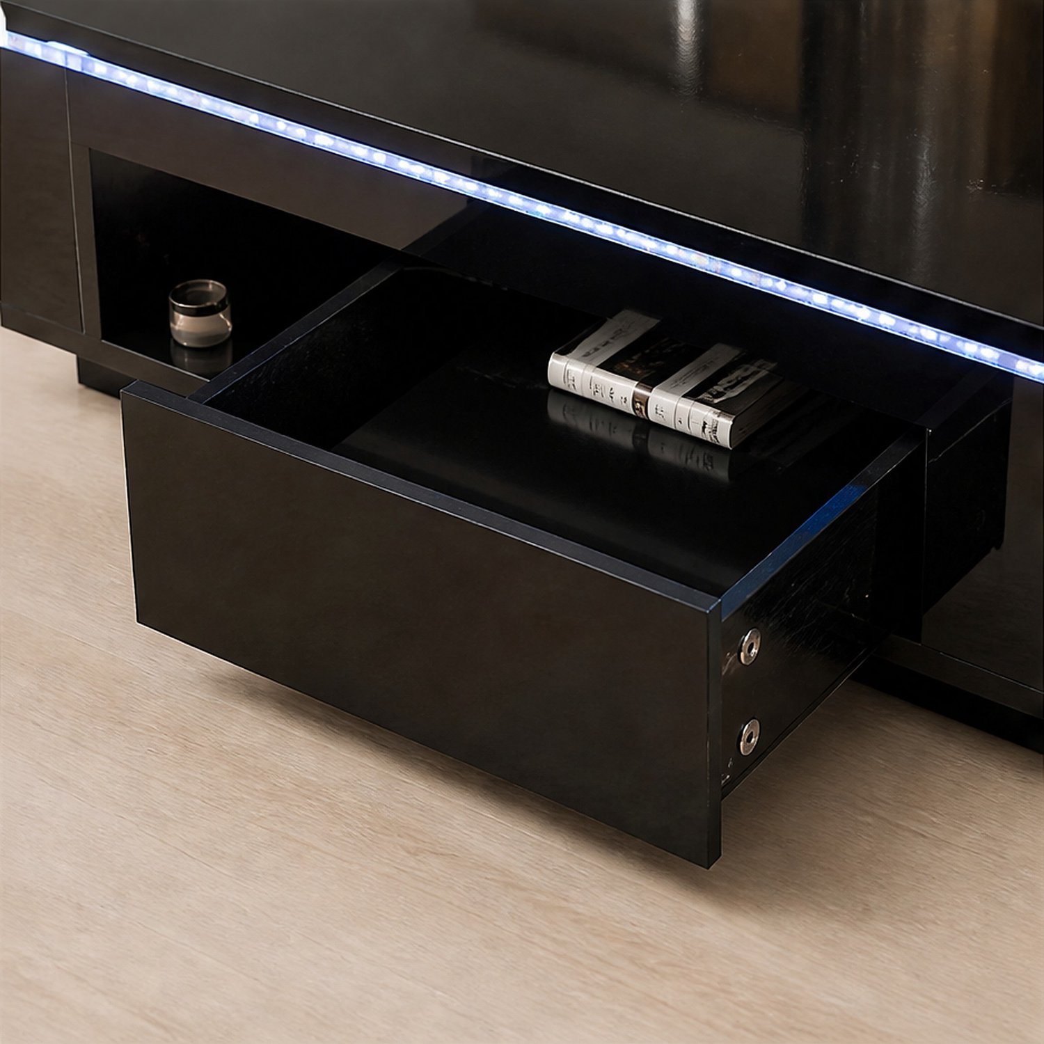 City long dragon LONG DRAGON - Salontafel - 96x45x40 cm zwart hoogglans - hydraulische lift-top met LED, lade en open vakken