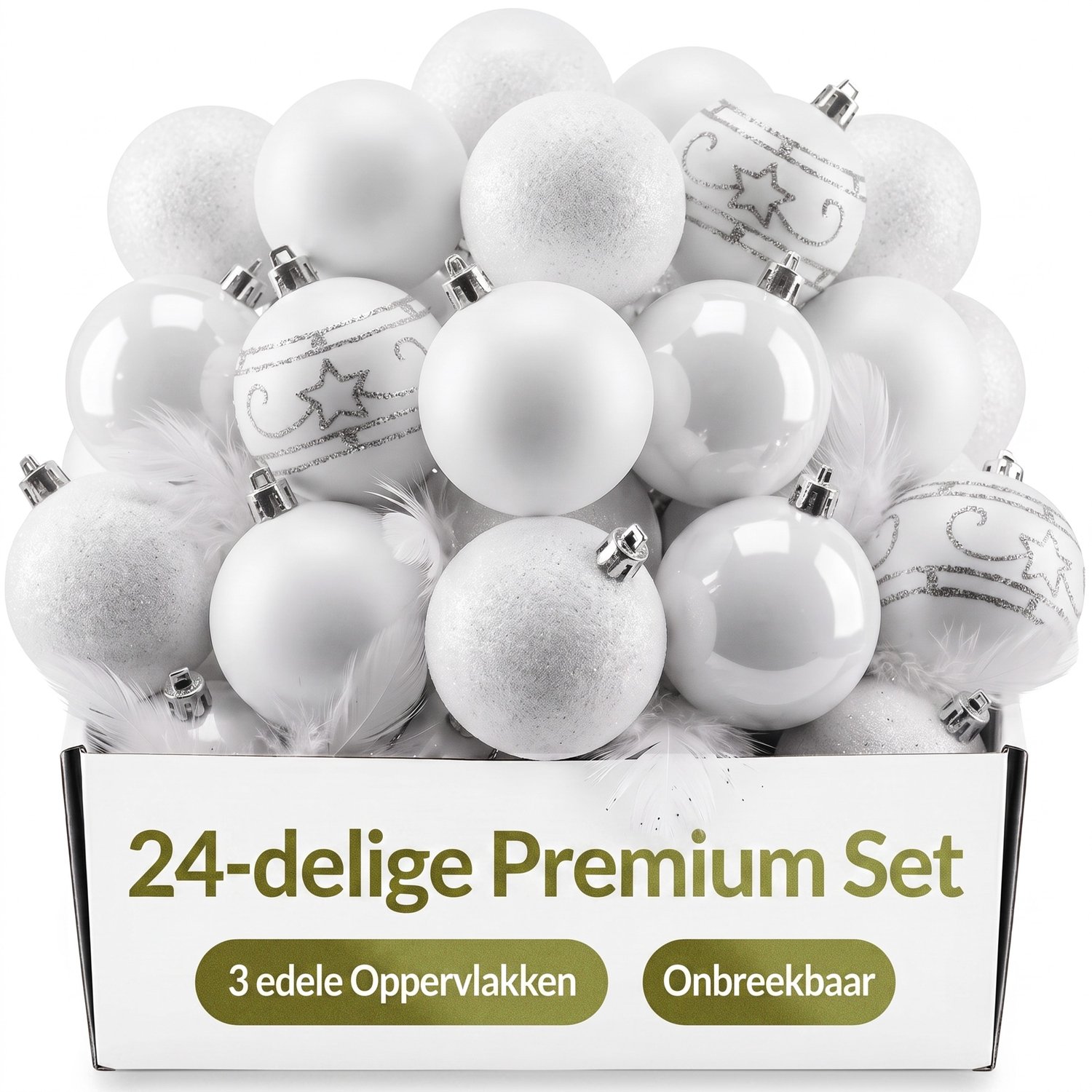 Kerstboomballen 24st Ø6cm - Mat Glanzend Glinsterend - Kunststof Wit