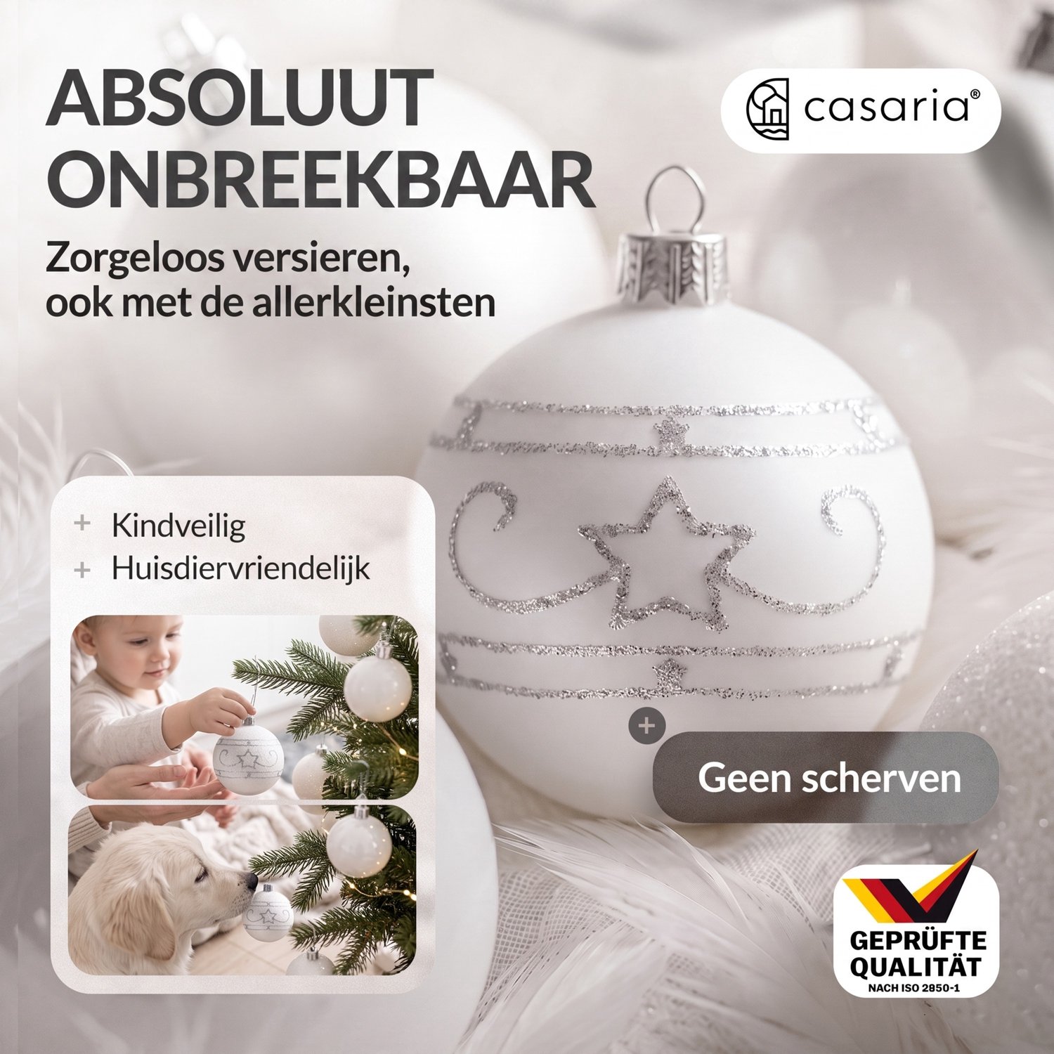 Kerstboomballen 24st Ø6cm - Mat Glanzend Glinsterend - Kunststof Wit – foto 2