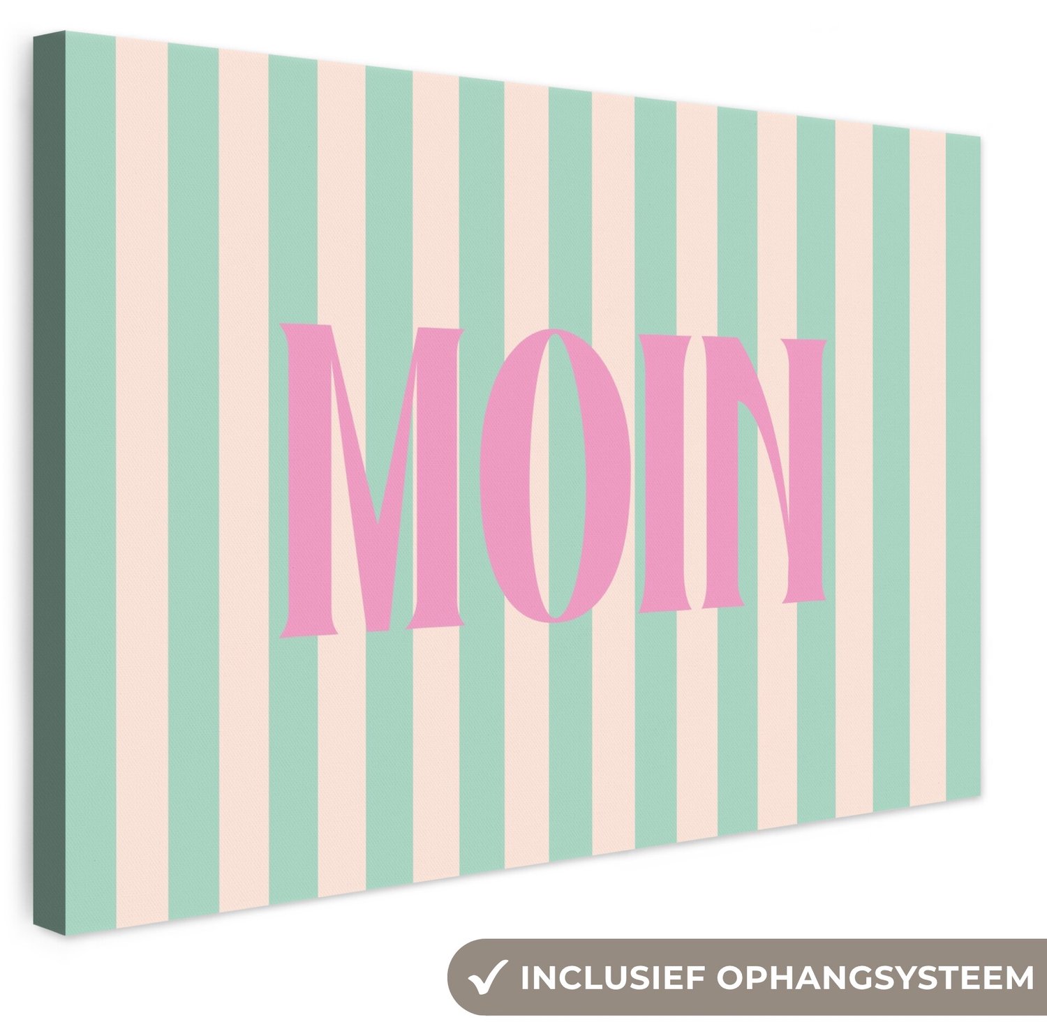 Canvas schilderij 30x20 cm - Exclusieve wanddecoratie Roze - Groen - Strepen - Moin - Muurdecoratie woonkamer - Slaapkamer decoratie - Kamer accessoires - Schilderijen op canvas