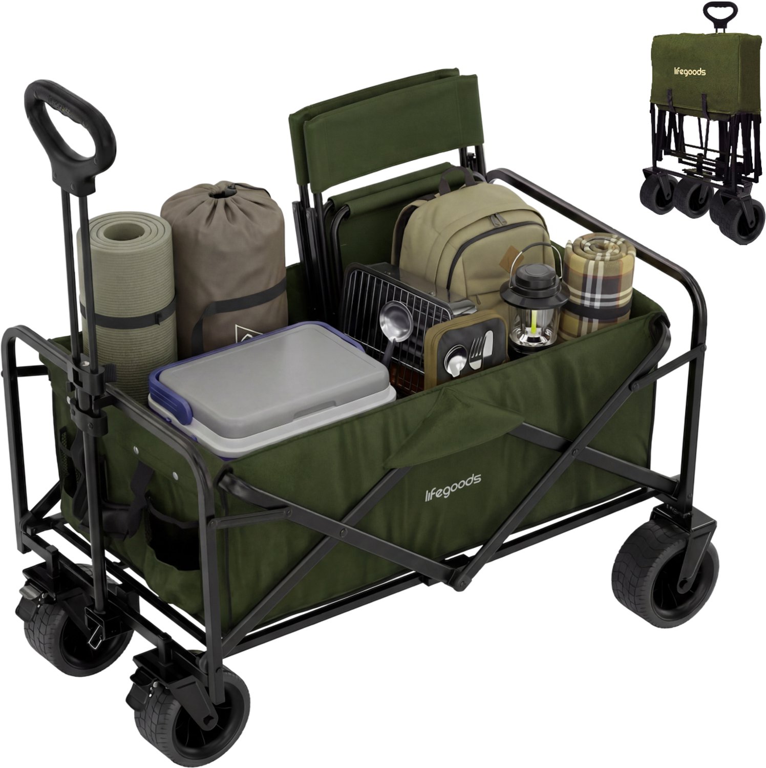 Bol.com LifeGoods Bolderkar Opvouwbaar - 85L - 80KG Draagkracht - 98x50x94CM - Stevige Wielen met Rem - Inklapbare Bolderwagen m... aanbieding