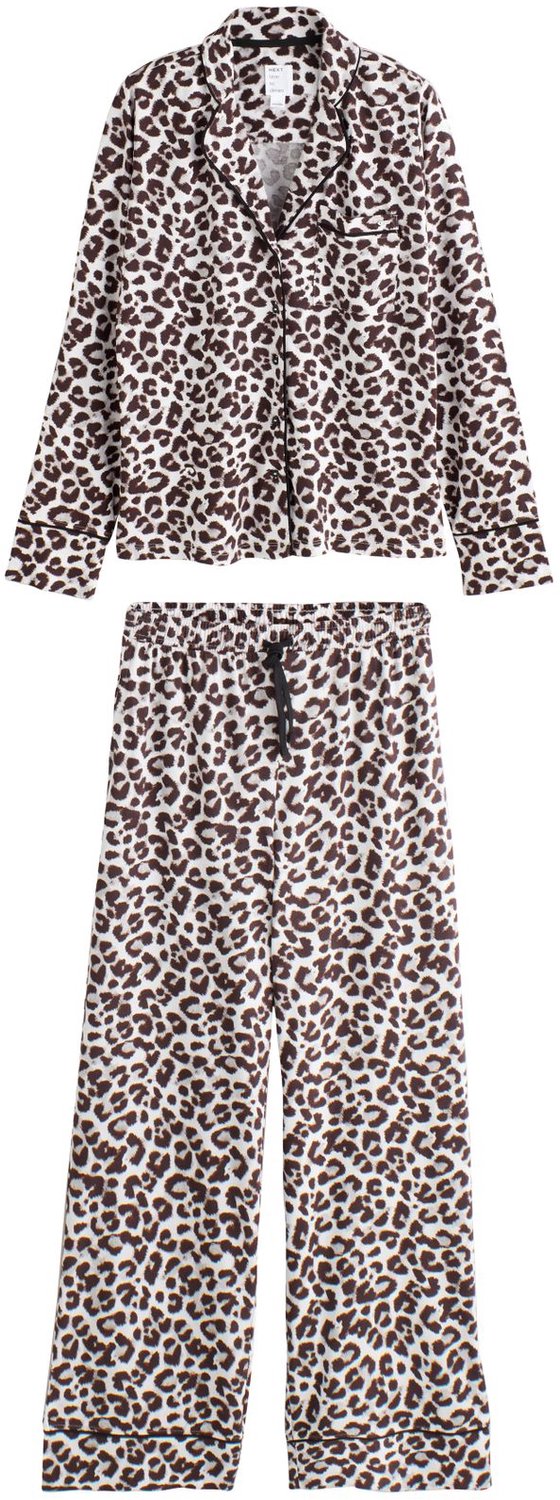 Next Dames - Pyjama met lange mouwen en knopen - Bruin Grey Leopard Print