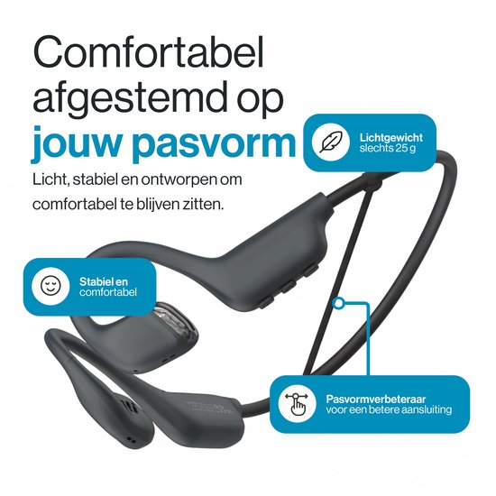 REBØNE® Beam Open Ear Oortjes - Sport Oortjes Draadloos - Open Ear Koptelefoon - Hardloop Oortjes met Nekband - Bluetooth 5.4 - IPX5 - Zwart