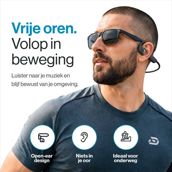 REBØNE® Beam Open Ear Oortjes - Sport Oortjes Draadloos - Open Ear Koptelefoon - Hardloop Oortjes met Nekband - Bluetooth 5.4 - IPX5 - Zwart