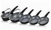 BE Living Pannenset 5-delig - Ø 20, 24 & 28 cm Koekenpan + Ø 28 cm Wokpan met Deksel + Ø 28 cm Hapjespan - Koekenpannenset - Keramisch - Inductie Pannen - PFAS Vrij Anti Aanbak - Delight Series