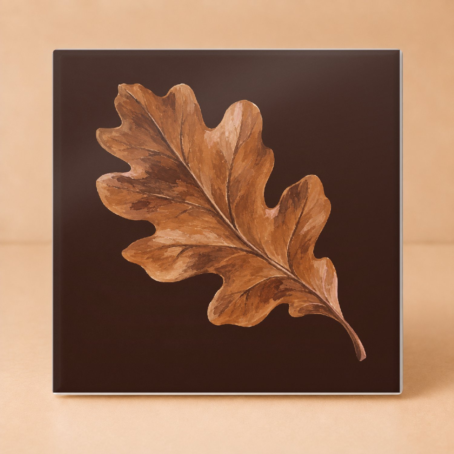 Bedruk King Sfeervolle Herfst Eikenblad Tegel – Decoratieve Keramieken Tegel voor Natuurliefhebbers en Herfstfans - 15 x 15 cm Wit