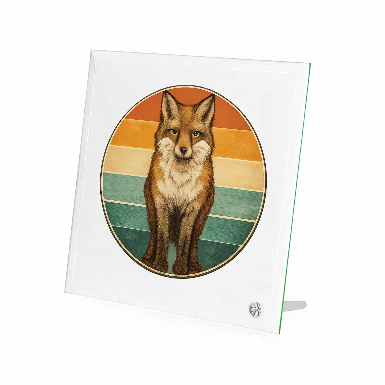 Mr Cadeautjes Glasframe 20 x 20 - design Een frontale bergkat in een ronde badge met horizontale kleu | cadeau Wit