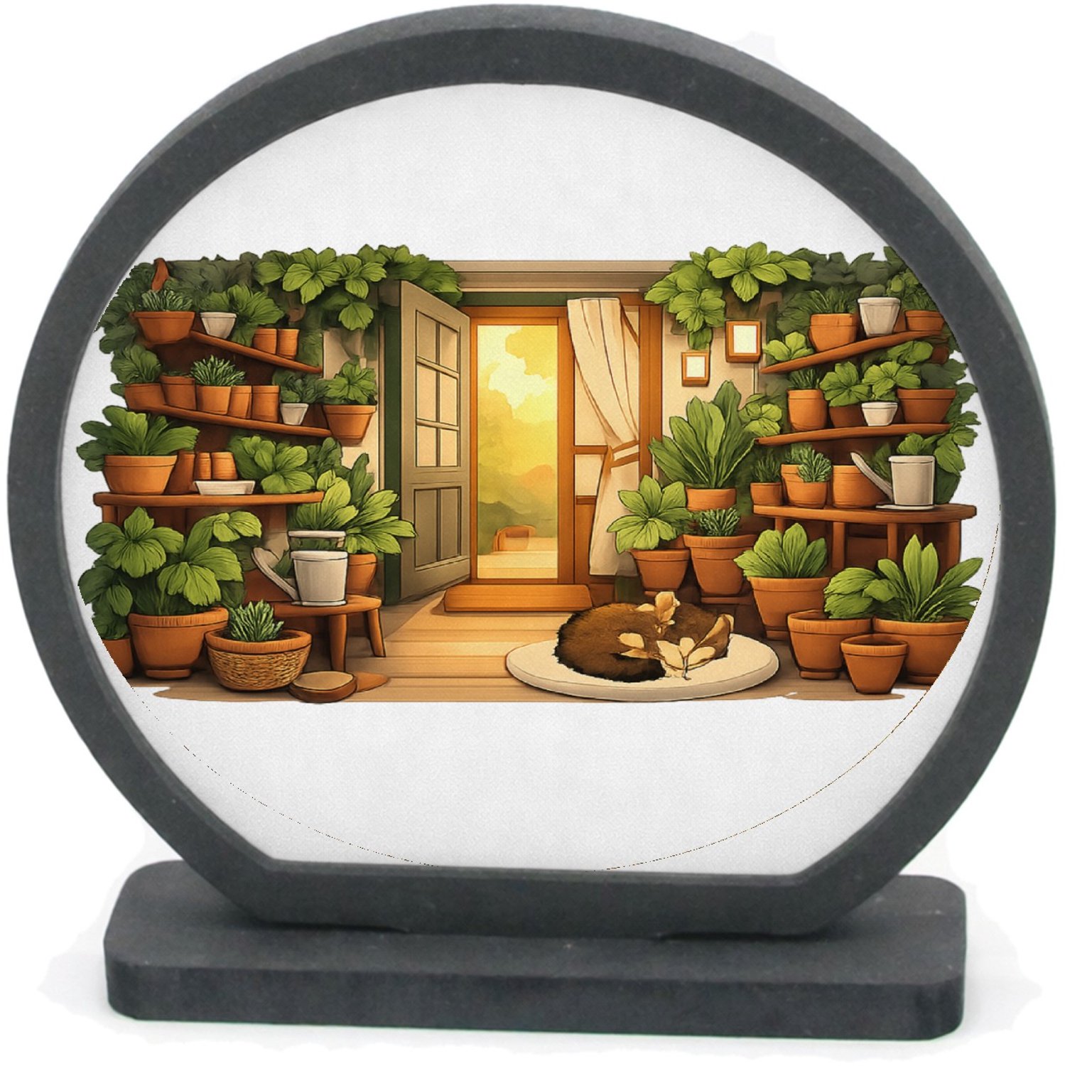 Mr Cadeautjes Houten fotolijst rond met MDF inleg - design Een serene nachttuin in een serre met maanlicht en zachte mi | cadeau Wit