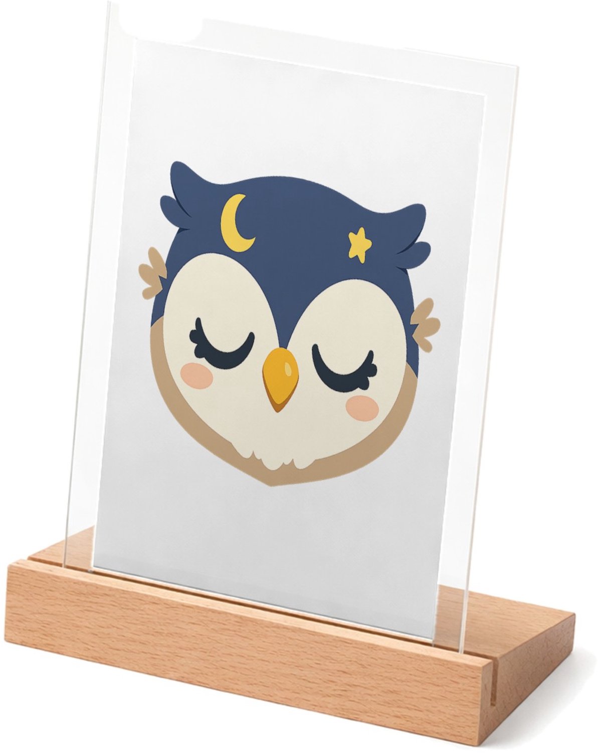 Mr Cadeautjes Glasframe met vaste tekst - design Een rustige, schattige bosdieren-serie met een slaperige uil | cadeau Wit