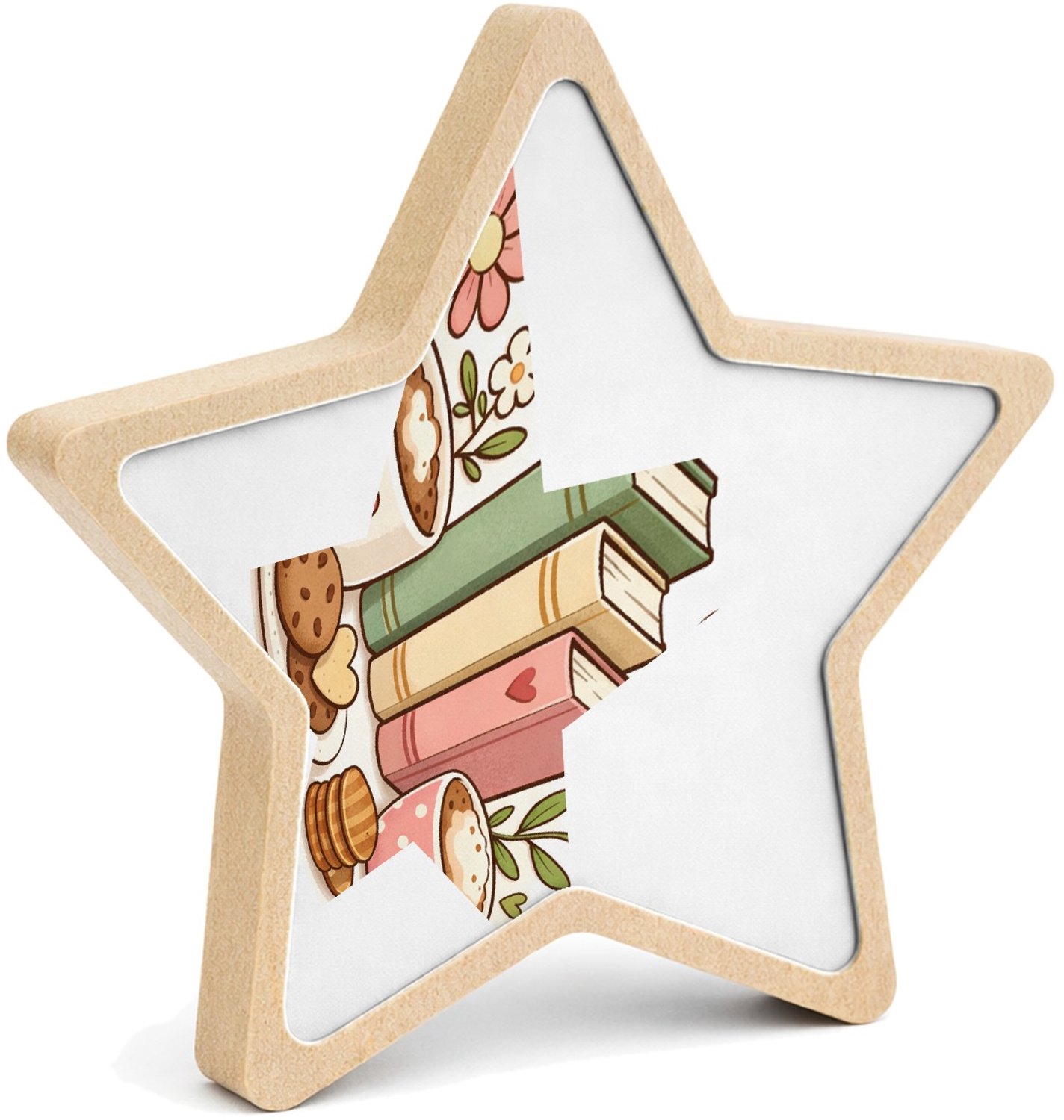 Mr Cadeautjes MDF fotolijst ster 14 x 13,5 - design Een lieve, afgeronde centrische illustratie met een verzamel | cadeau Wit