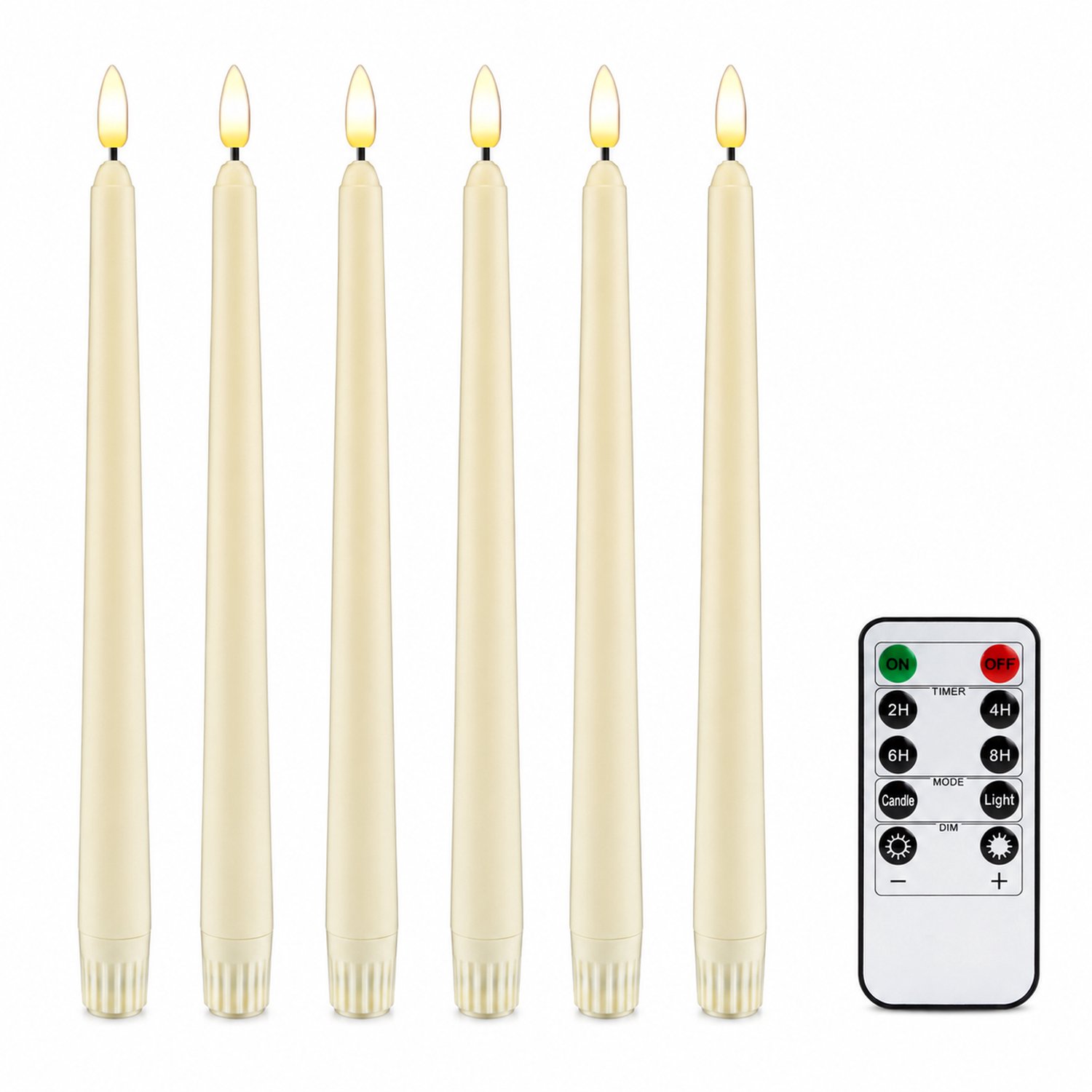 SWGOTA led kaarsen, 6 stuks in doos, gladde staafvorm met vlamvormige LED en afstandsbediening, specificatie 21 x 250 Crème