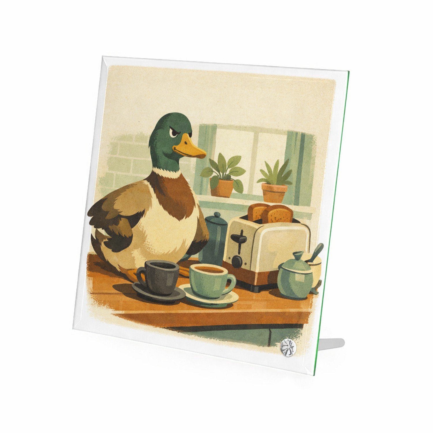 Mr Cadeautjes Glasframe 20 x 20 - design Een absurde huiselijke scène waarin een alledaags object zic | cadeau Wit