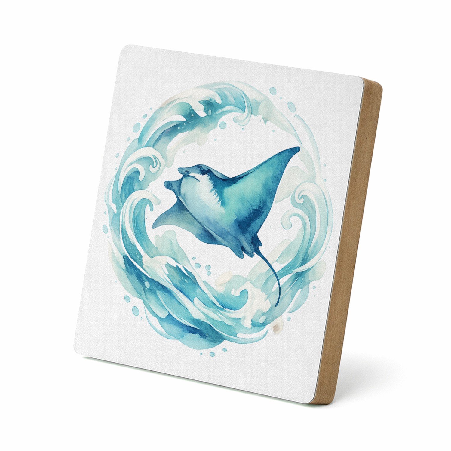 Mr Cadeautjes MDF staande fotolijst 15,2 x 15,2 - design Een sierlijke wind- en watercirkel rond een vliegende mantar | cadeau Wit