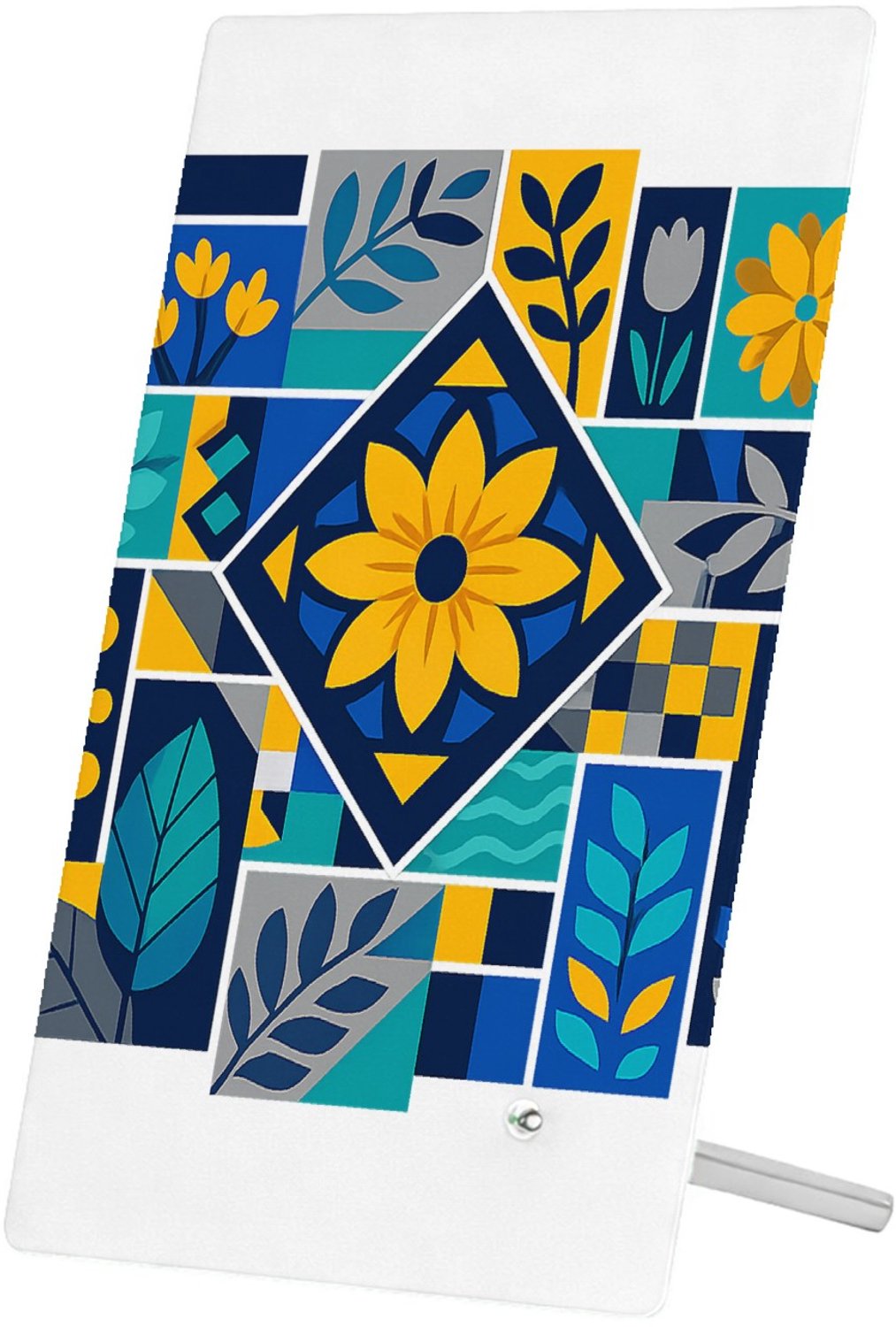 Mr Cadeautjes Glasframe 11 x 16 - design Een levendig mozaïek van botanische blokken met bladeren, bl | cadeau Wit