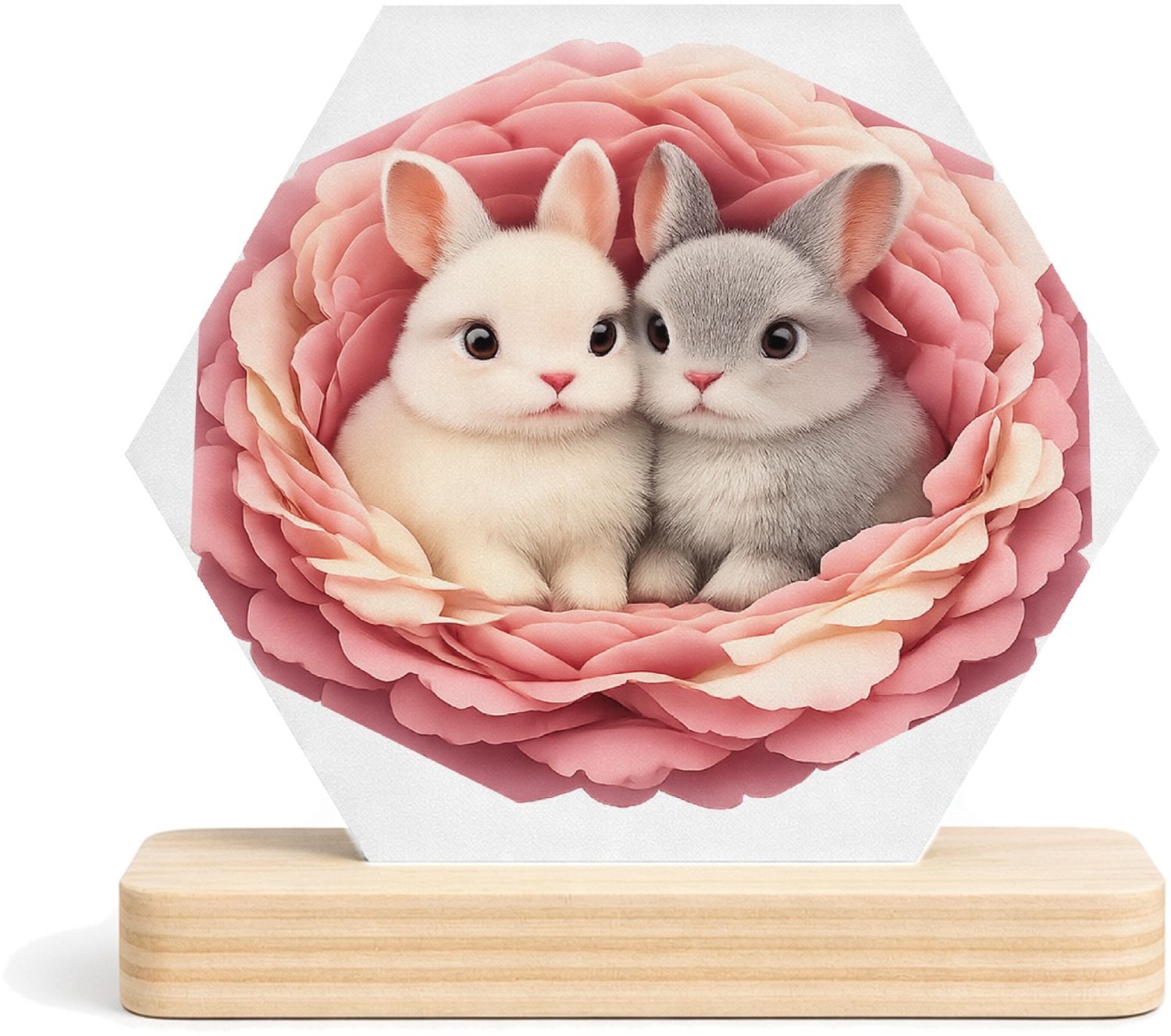 Mr Cadeautjes MDF fotolijst/inleg hexagon 14 x 13 - design Een knusse dierenprint met een vergelijkbaar omlijstend nest | cadeau Wit