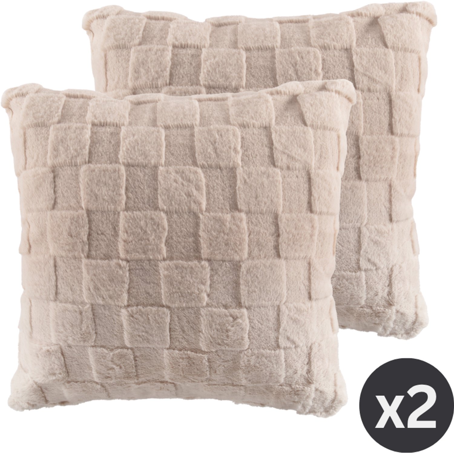 Tiseco Kussen (gevuld) RAVA - super zacht stof - geruit patroon - 45x45 cm, Taupe