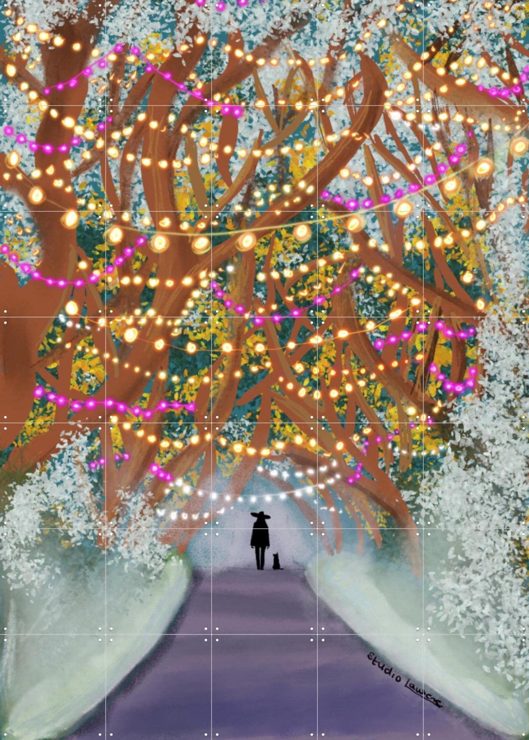 IXXI Into The Woods, Studio LaWiene - 100 x 140 cm - Grote wanddecoratie en posters - Speels, Digitale Kunst, Modern, Kleurrijk, Fantasierijk, Gang Groen
